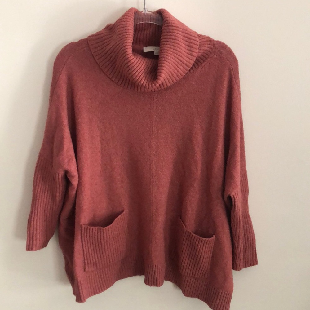 LOFT Rust Red Pocket Cowl Turtleneck Sweater Relaxed Fit
